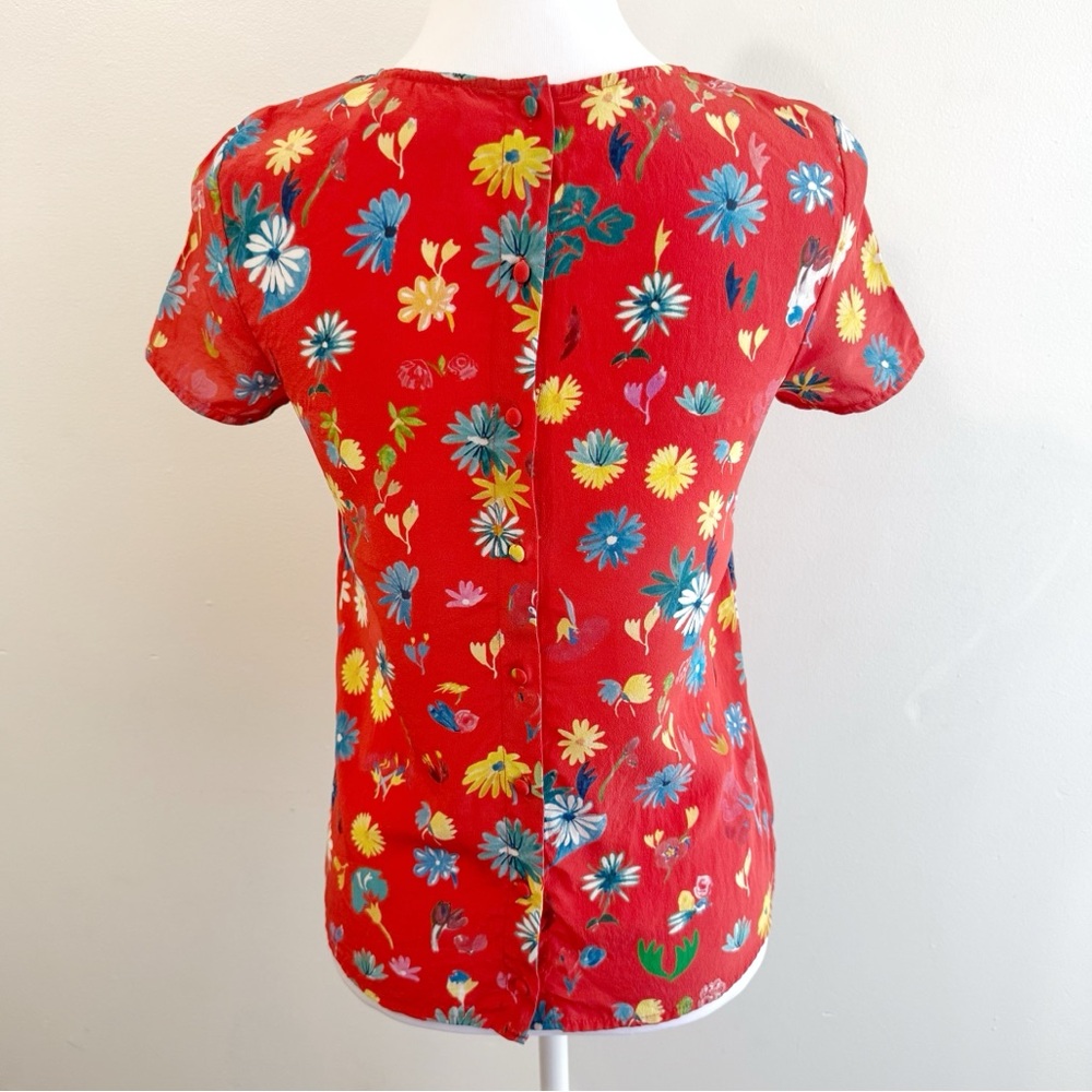 G. KERO x SEZANE WARRY ORANGE FLORAL PRINT SILK BLOUSE - Picture 5 of 11